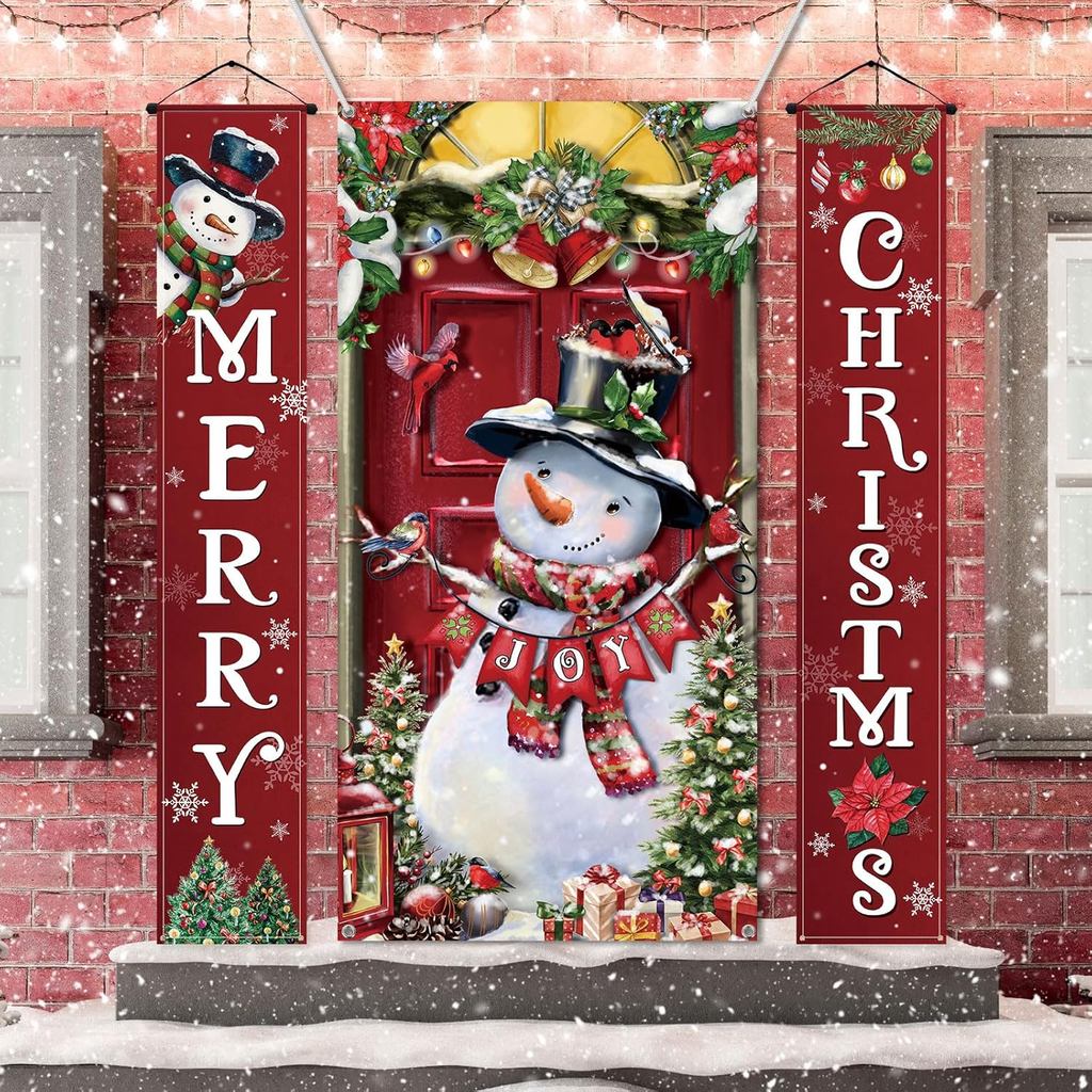 Panelee 3 ชิ้นคริสต์มาส Snowman ประตูตกแต่ง Snowman Merry Christmas แบนเนอร์ประตู Porch Xmas Tree De