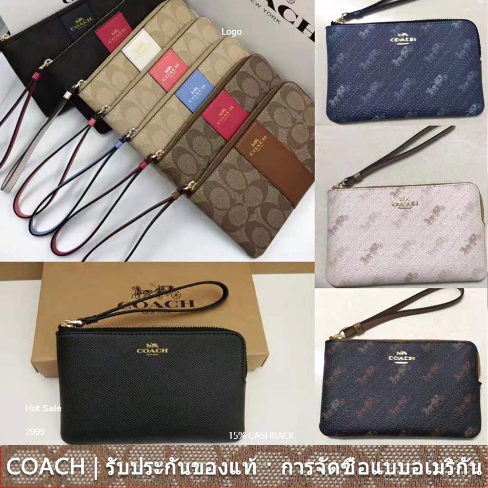 Corner Zip Wristlet F58035 C4466 ผู้หญิง กระเป๋าสตางค์ใบสั้น กระเป๋าสตางค์