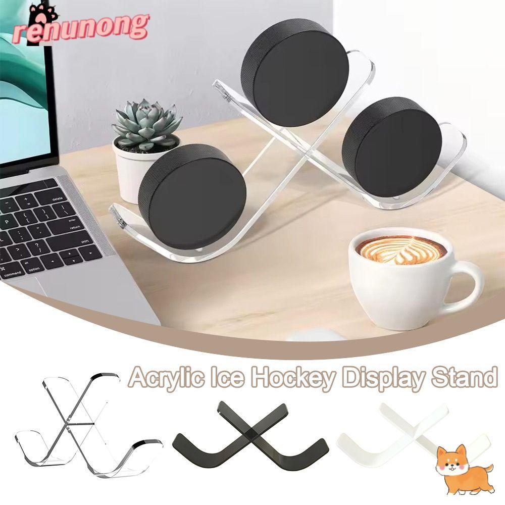 RENUNONG Hockey Puck Display, Triple กีฬาตกแต่ง Ice Hockey Puck ผู้ถือขาตั้ง,อะคริลิคโปร่งใส Desktop