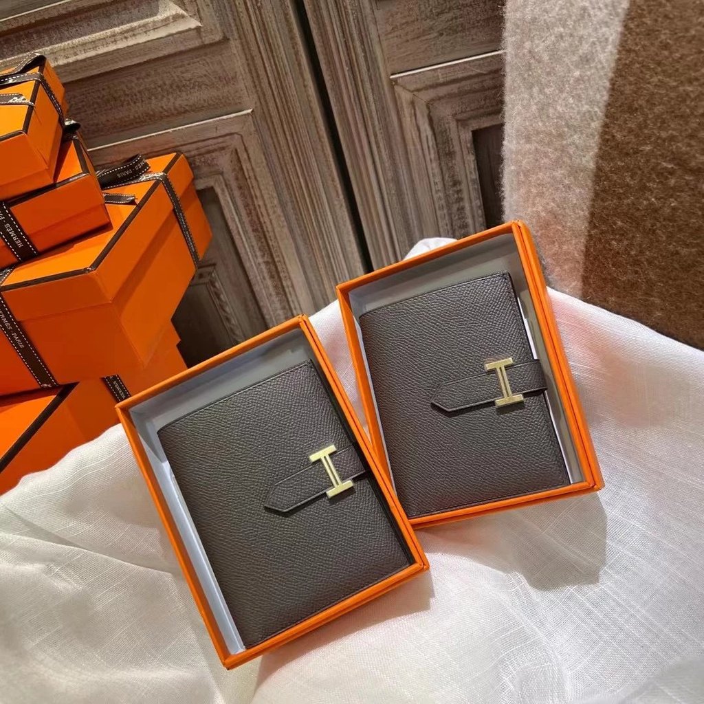 Hermes [1397] H Bearn Short Wallet Tin Ware Grey Gold Buckle/Silver Buckle epsom Leather H Buckle Wa
