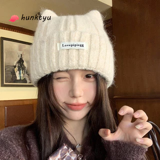 COD💕หมวกไหมพรมหูแมวสไตล์เกาหลีสำหรับผู้หญิง สไตล์ลำลอง กันหนาวอุ่นใจ ไหมพรมคุณภาพสูง