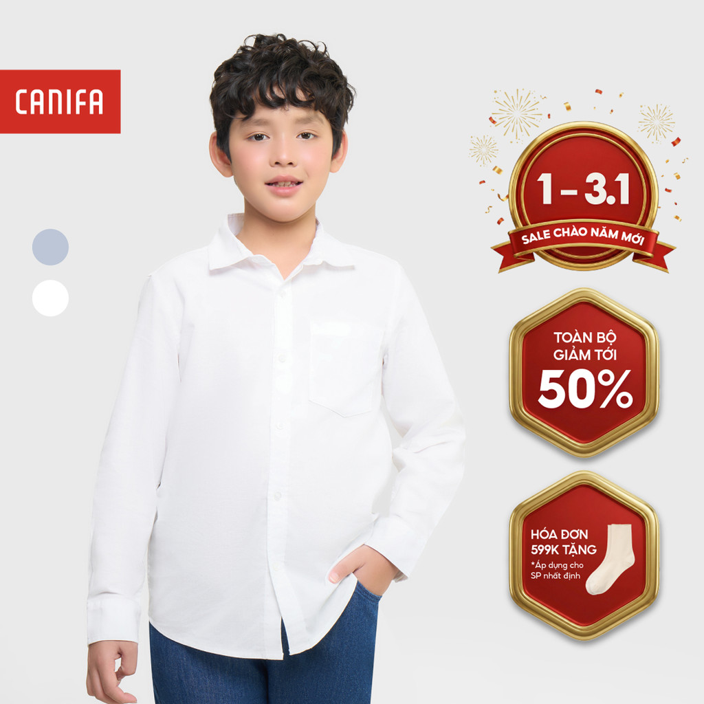 CANIFA เสื้อเชิ้ตคอปกเยอรมันแขนยาวเด็กชาย 2TH25A002