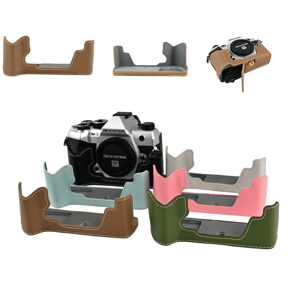 Palm พิมพ์ PU กระเป๋ากล้องหนังครึ่งสําหรับ Olympus OM-5 Mark II OM5 II OM5II ฝาครอบฐานเปิดด้านล่าง