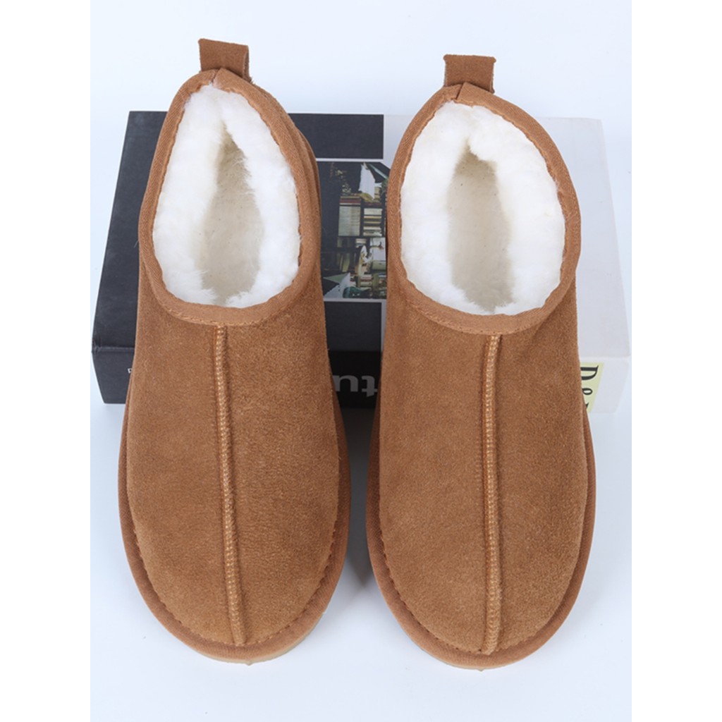 2025 สไตล์ใหม่ฤดูหนาว Cowhide Sheepskin Integrated Mens Casual Warm Cotton รองเท้ารองเท้าสั้น Slip-O
