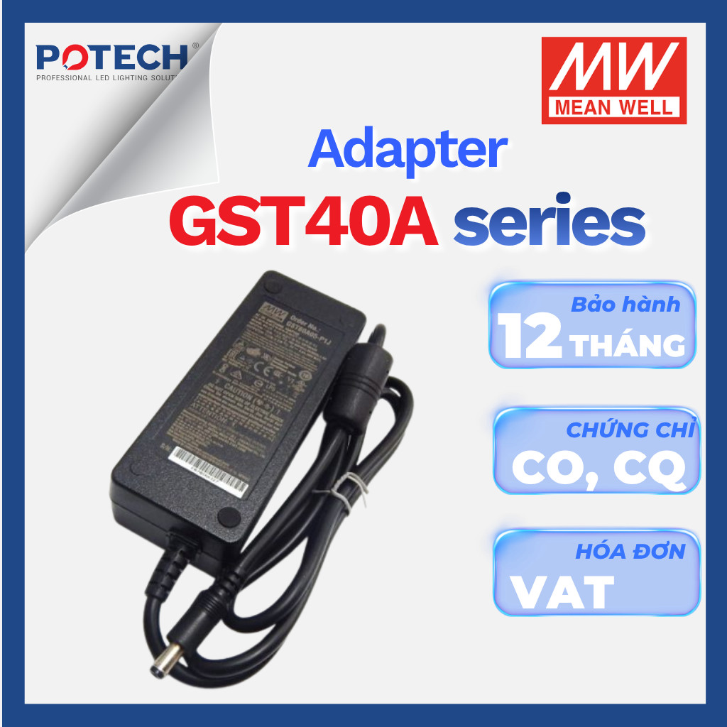 MEANWELL แหล่งพลังงาน GST40A24-P1J, GST40A12-P1J ของแท้ Meanwell power adapter 40W ความจุ 1 ปี