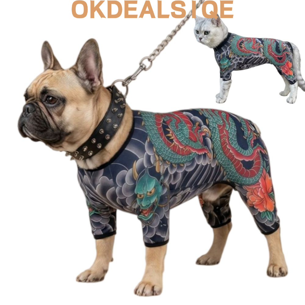 OKDEALS1QE สุนัข Cat Tattoo Jacket, ตลก Four Seasons สัตว์เลี้ยง Tattoo Vest, ความคิดสร้างสรรค์เหมือนจริง Breathable Cool เสื้อผ้าสัตว์เลี้ยงสําหรับสัตว์เลี้ยง S ถึง 6XL