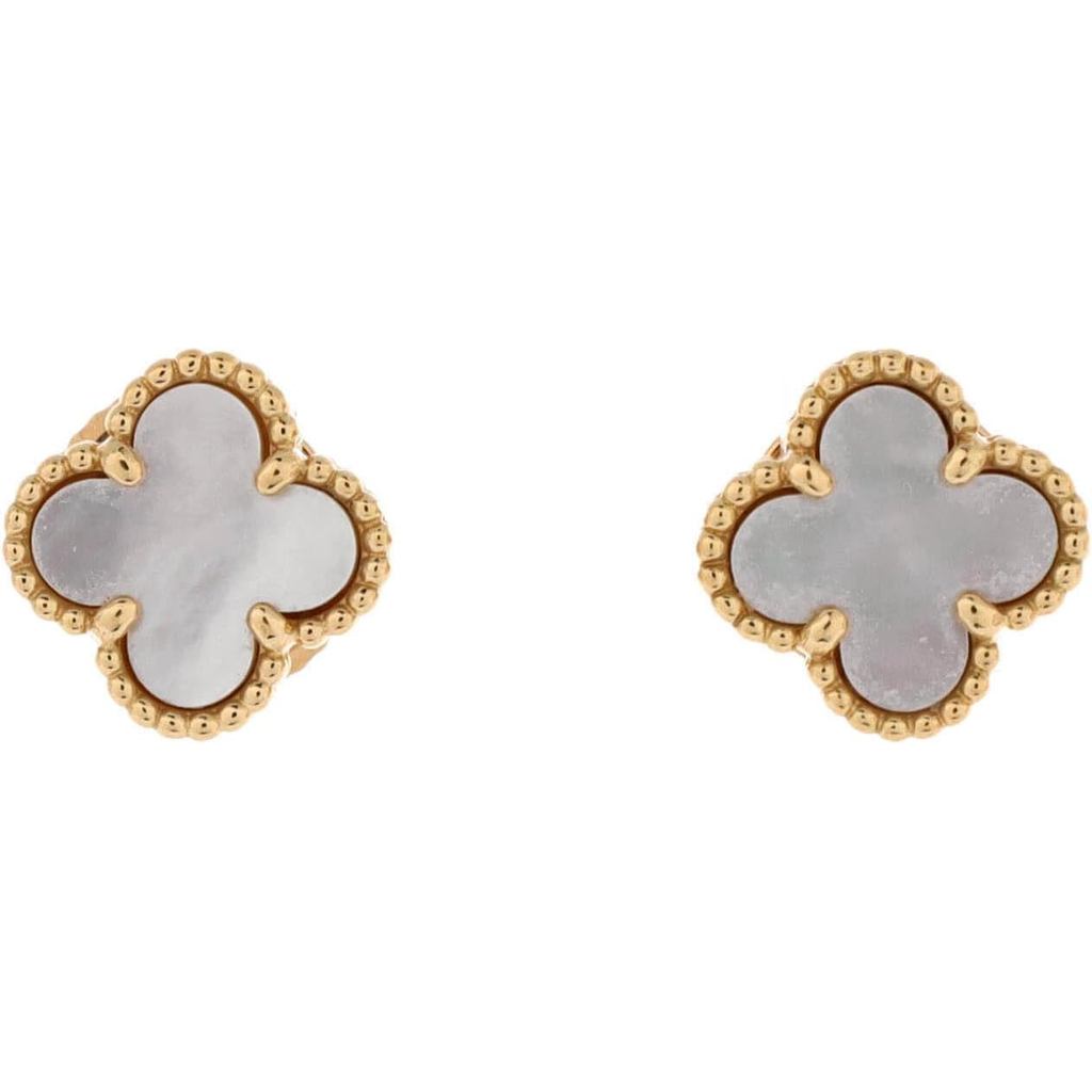 ต่างหูสตั๊ด Alhambra Van Cleef & Arpels ทำจากทองเหลือง 18K และมาร์เธอร์ ออฟ เพียร์ล พรีเมียม