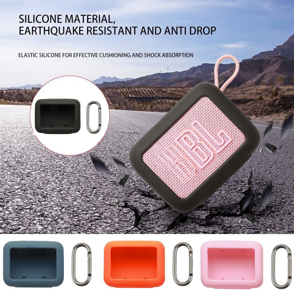 สําหรับ JBL GO5 ลําโพงซิลิโคนฝาครอบป้องกันพร้อม Carabiner Anti Scratch Soft Shell กระเป๋าถือกันกระแท