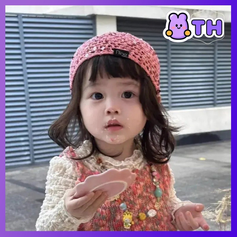 หมวกแฟชั่นสำหรับเด็กสไตล์เกาหลี แบบถักและมีเลื่อม