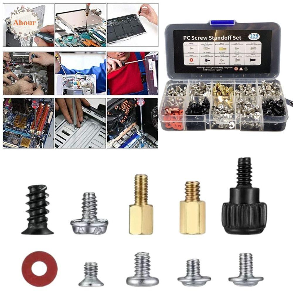 AHOUR 228pcs Bolt Assortment Kit, ชุบนิกเกิลเครื่องมือฮาร์ดแวร์สกรู Assortment Kit, PC Build Not Sli