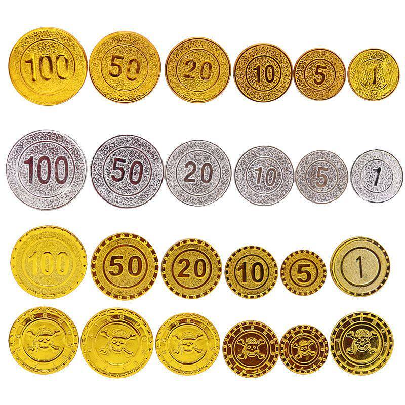 กิจกรรม Lucky Draw 5-Faced Gold Coin Props ตารางเกมเหรียญ 1 ชิปเหรียญทอง Denomination เหรียญโจรสลัดเหรียญทองของเล่น 50