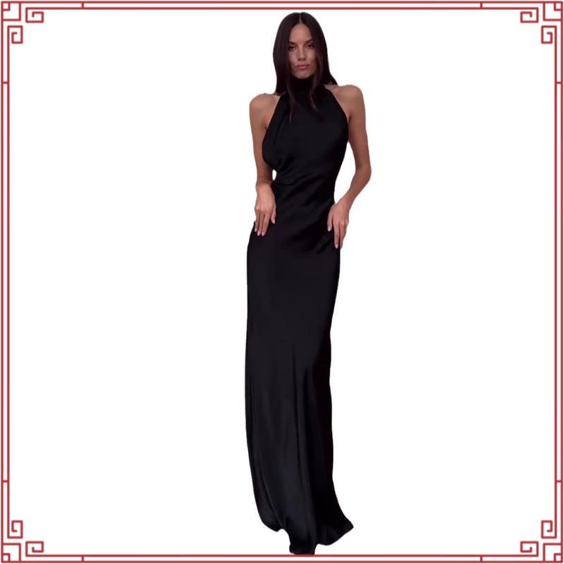 PTD466 Stella Maxi Satin Dressเดรสคล้องคอผ้าซาติน PROMTHONG (มีซับ)