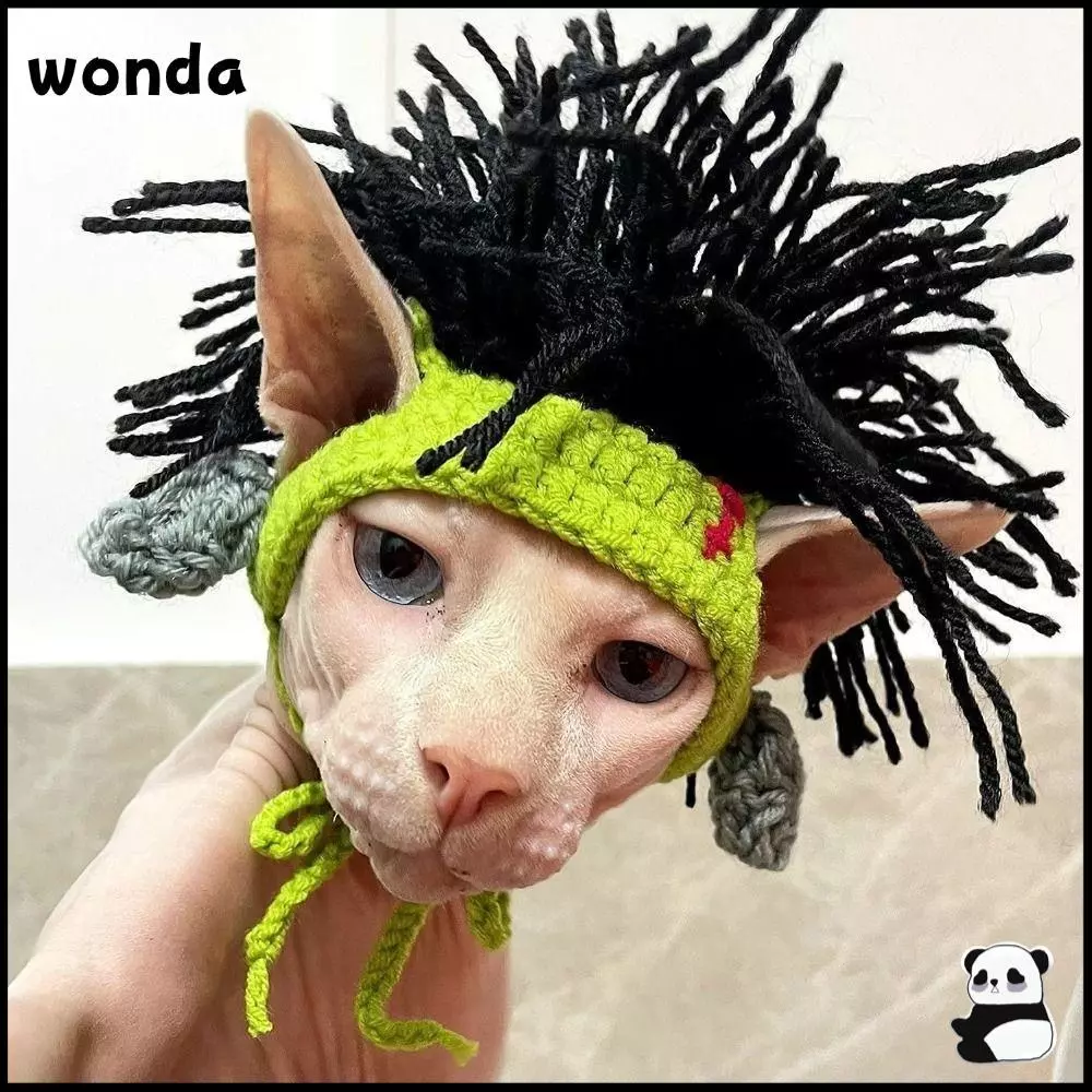 Wonda หมวกแมว,ถักหมวกสัตว์เลี้ยงสไตล์พังก์,ปรับยืดหยุ่นสําหรับเครื่องแต่งกายคอสเพลย์อุปกรณ์สัตว์เลี้ยง DevonRex