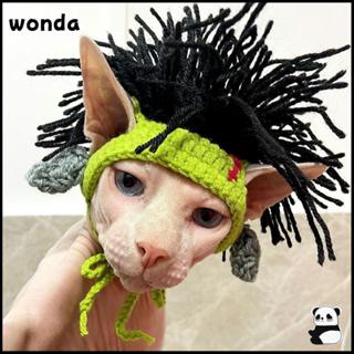 Wonda หมวกแมว,ถักหมวกสัตว์เลี้ยงสไตล์พังก์,ปรับยืดหยุ่นสําหร…
