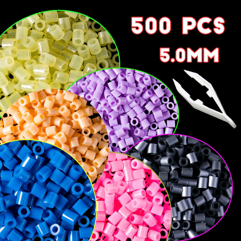 5 มม.500PCS Hama ลูกปัดฟิวส์เหล็ก Perler ลูกปัด DIY สําหรับเด็ก สีดํา ขาว เทา ฟ้า เขียว ม่วง