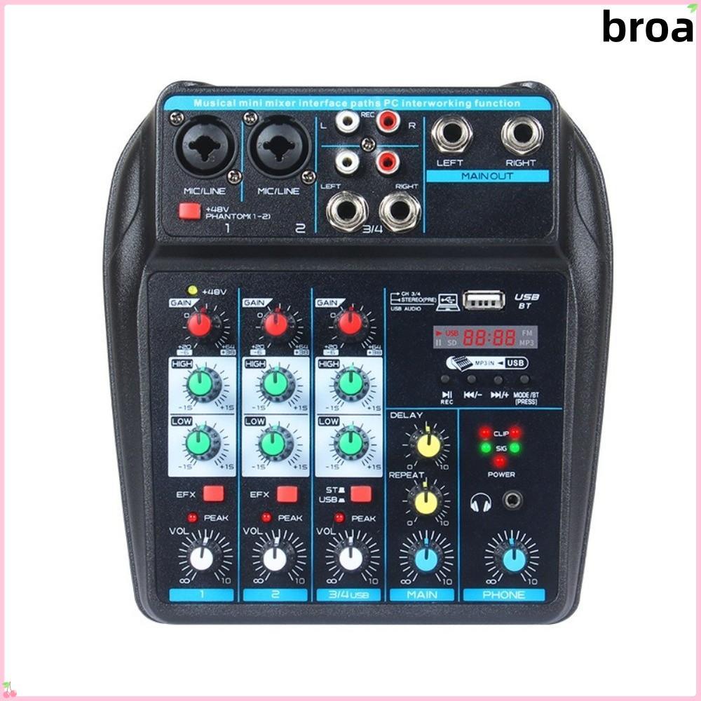 BROA DJ Console Mixer, 4 Channel Monitor Karaoke System Audio Mixer,พร้อม 48V Phantom Power Bluetoot