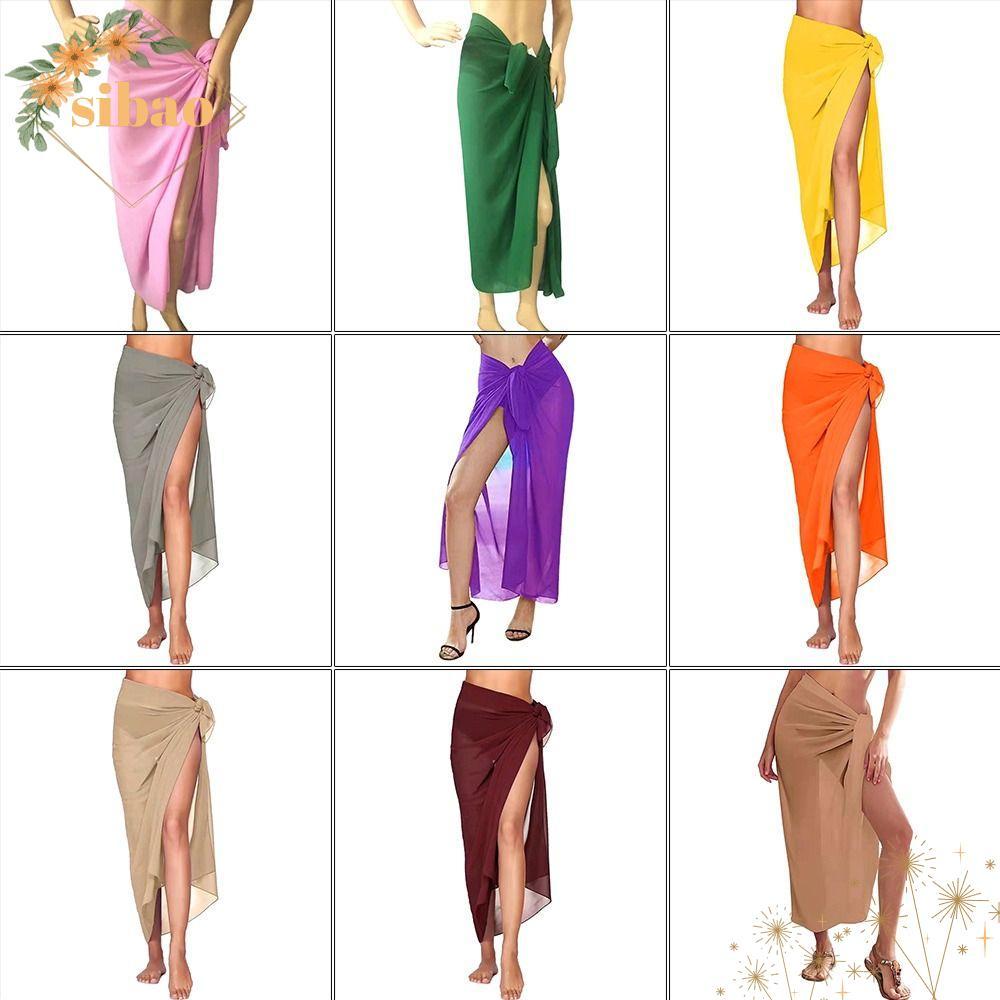 SIBAO Sarong Beach, Knot Waist Multi-Color Beach Dress, ความยาวสั้น Sheer วัสดุตาข่ายบิกินี่ Cover-u