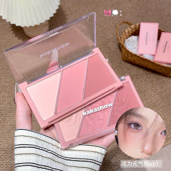naree บลัชออน บลัชออน Kakashow Tricolor Blush Palette สีขยาย Delicate Vitality Dopamine Non Easy to 