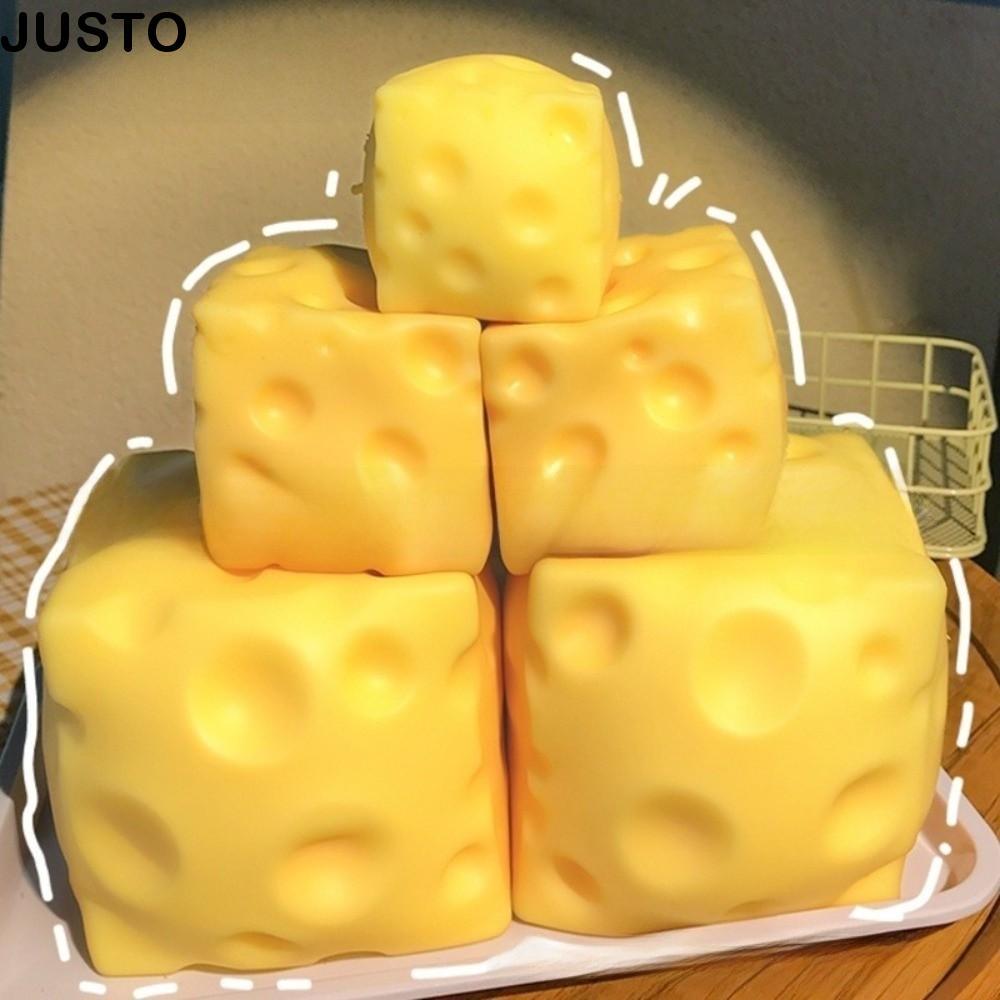 JUSTO Giant Cheese Squishy, Soft Novelty Sensory Stress Relief Big Cheese Squishy, Relax Yellow Food Theme Cheese Cubes ของเล่น