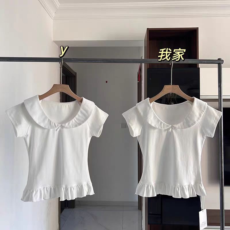 40 ชิ้น 1 * 1 Fine Cotton หวานลูกไม้แขนสั้นเสื้อยืดผู้หญิงฤดูร้อนสไตล์ใหม่ออกแบบ Slimmer ดู Top Xi ถ