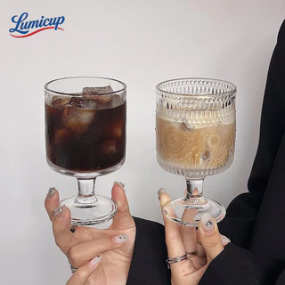 แก้ววินเทจมีขา 220ml แก้วแกะสลัก Retro Glass Goblet ถ้วยแก้วลายหรู สำหรับกาแฟ ไวน์ ค็อกเทล