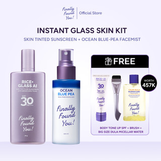 Instant Glass Skin Kit Finally Found You! (2in1 Skin Tint & Tinted Sunscreen + Ocean Facemist + UV Bright Tone-Up Lotion SPF + HOCL Micellar Water 300mL + Brush)