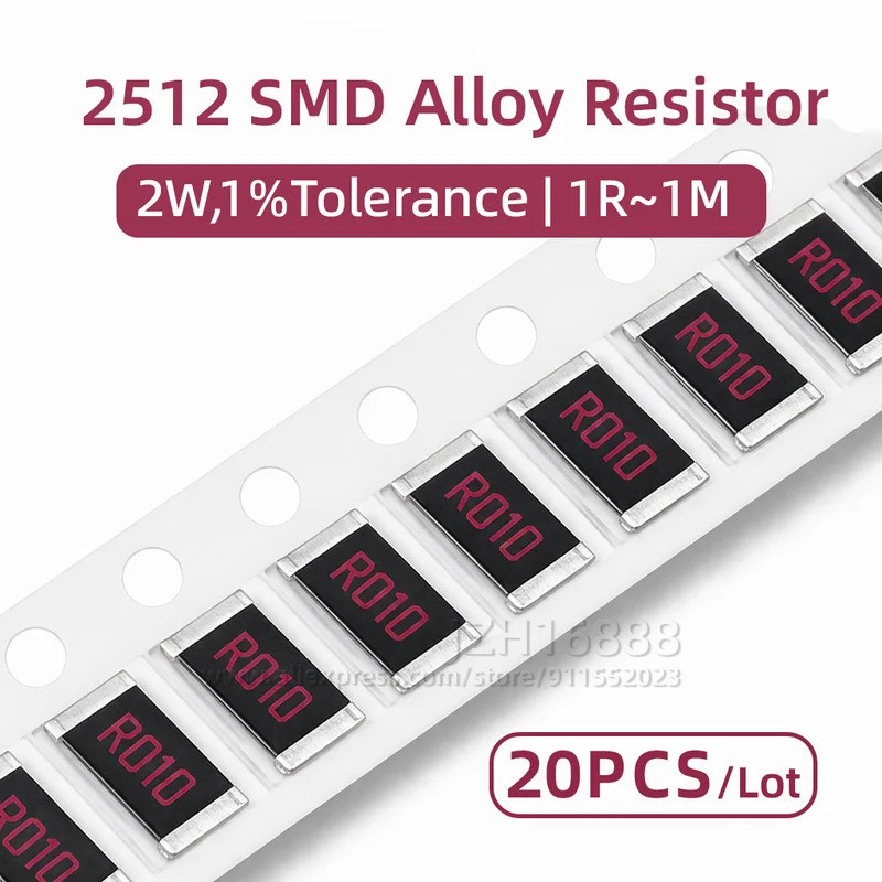 20PCS 2512 ตัวต้านทานโลหะผสม SMD 2W พลังงานสูง 1% 1R ~ 10M 4.7R 10R 22R 47R 100R 220R 470R 1K 2.2K 4