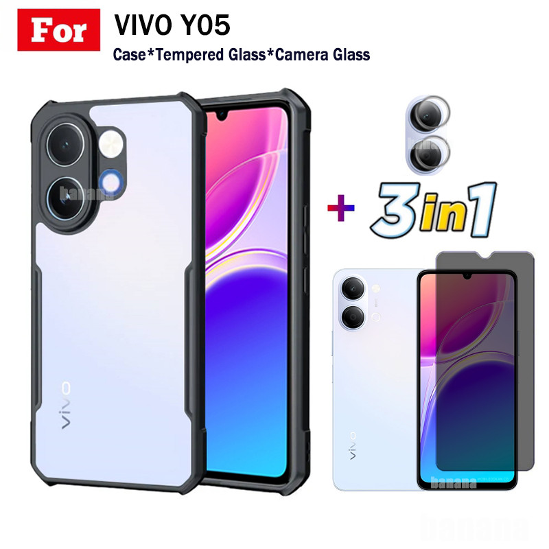 3 IN 1 Vivo Y05 เคสโทรศัพท์มือถือป้องกันการล่มสลายสําหรับ Vivo Y 05 Y0 5 ฟิล์มกระจกนิรภัย + ฟิล์มเลน