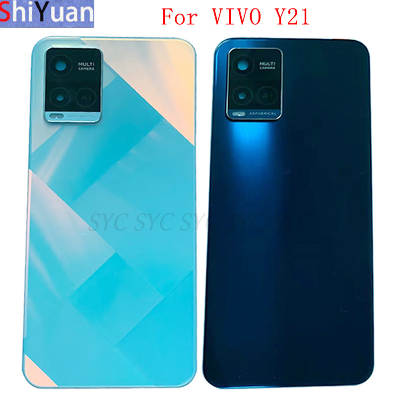 ฝาครอบแบตเตอรี่ด้านหลังประตูสําหรับ VIVO Y21 ฝาหลังพร้อมโลโก้เลนส์กล้องอะไหล่ทดแทน