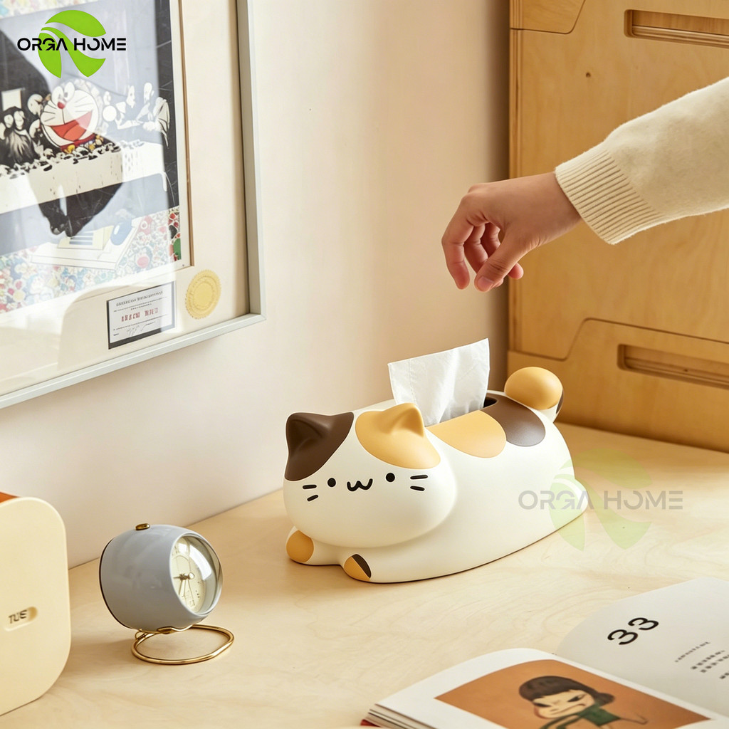 OrgaHome กล่องทิชชู่แมว, หรูหราเซรามิคผ้าเช็ดปาก Organizer, อุปกรณ์ห้องน้ําประณีตตกแต่งน่ารัก Desktop Decor สํานักงานใช้
