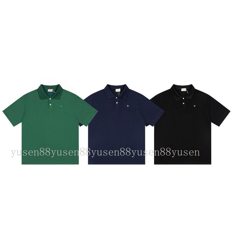 Aim888 Le88 D88e Street Retro Lapel หลวมสบายๆเสื้อยืดแขนสั้นผ้าฝ้ายแท้เสื้อโปโล