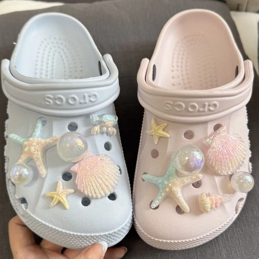 รองเท้าดอกไม้น่ารักดีไซน์ Summer Sea Night Pearl สำหรับCrocs หัวเข็มขัดแบบถอดได้