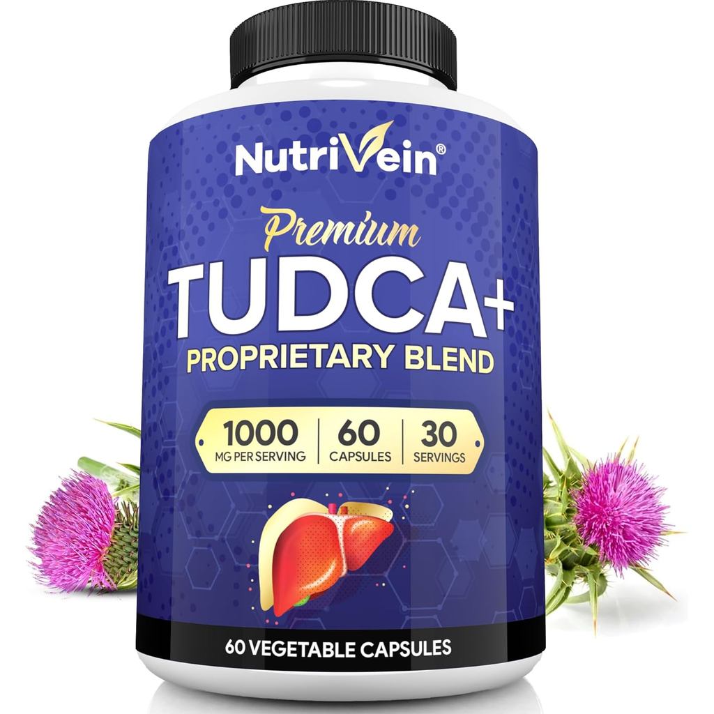 Nutrivein Premium TUDCA+ Liver Support 1000mg - 30 Day Supply (60 แคป): TUDCA เกลือน้ําดีสําหรับตับเ