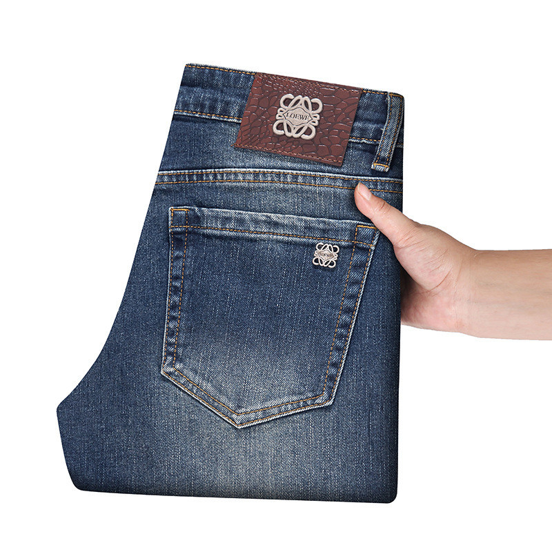 LOEWE กางเกงยีนส์ผู้ชาย สไตล์Slim-fit ยืด สำหรับฤดูเย็น
