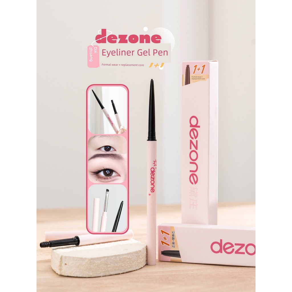 eyeliner อายไลเนอร์สีน้ำตาล DEZONE/DEZONE Double-Ended Eyeliner Gel Pen Silky Waterproof Ultra-Fine 