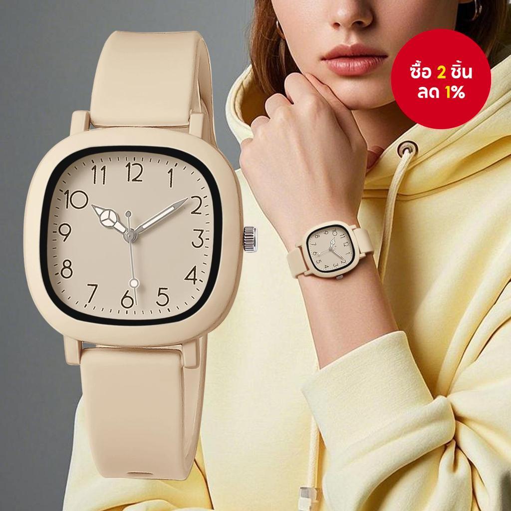 นาฬิกาผู้หญิงทรงสี่เหลี่ยมมีสไตล์พร้อมตัวเลขอาหรับสายรัดซิลิโคน Sporty Dial สําหรับทุกวัน Outdoor Active