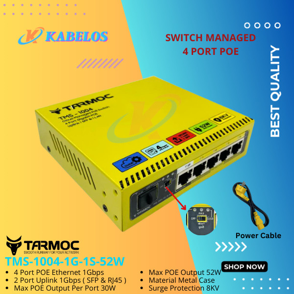 Tarmoc TMS-1004-1G-1S-52W | Switch Cloud Managed 4 Port Gigabit POE 802.3af/at, 1 UL Gigabit, 1 SFP 
