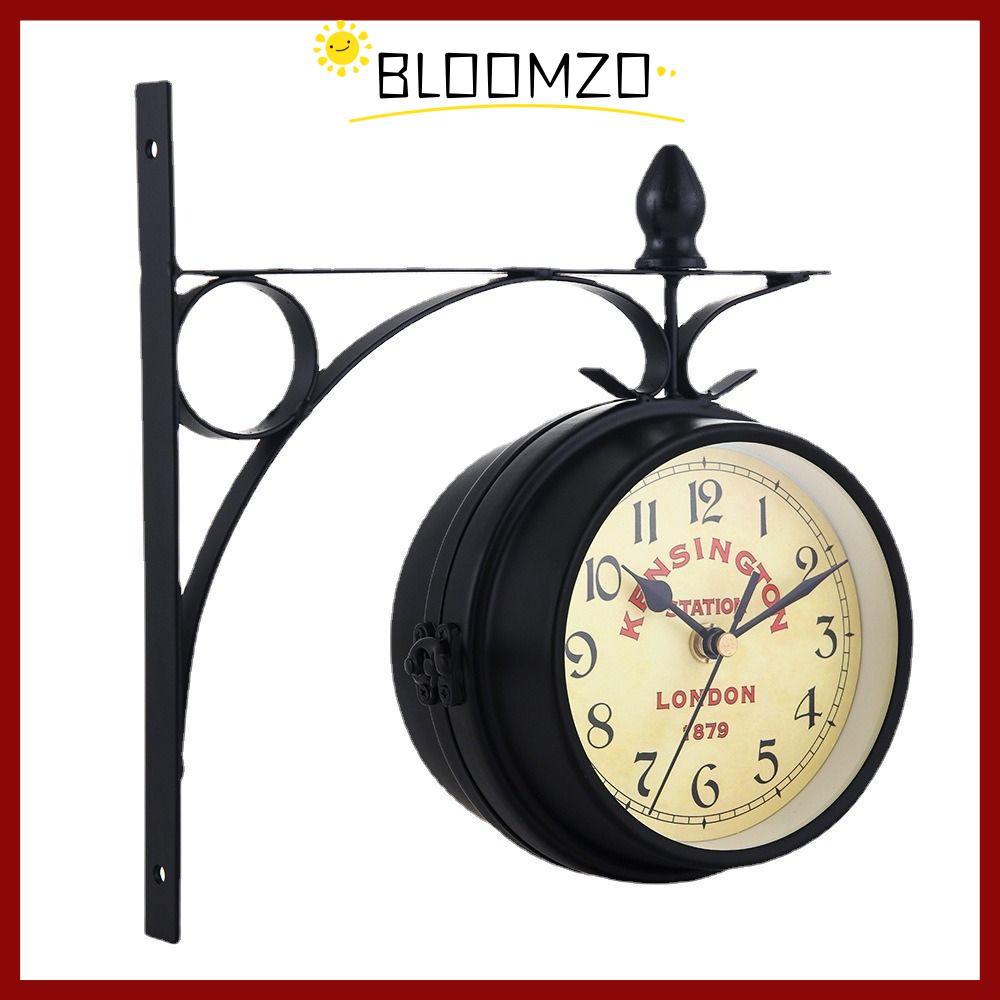 CODนาฬิกาแขวน BLOOMZO, นาฬิกาโลหะตกแต่งบ้านสองด้าน, สถานีรถไฟตกแต่งสวนย้อนยุคที่ทนทาน