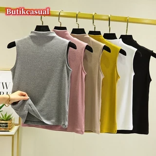 เสื้อยืดคอสูงแขนกุดผ้าฝ้ายผู้หญิง รุ่นธรรมดา หลวม ใส่สบายฤดูร้อน