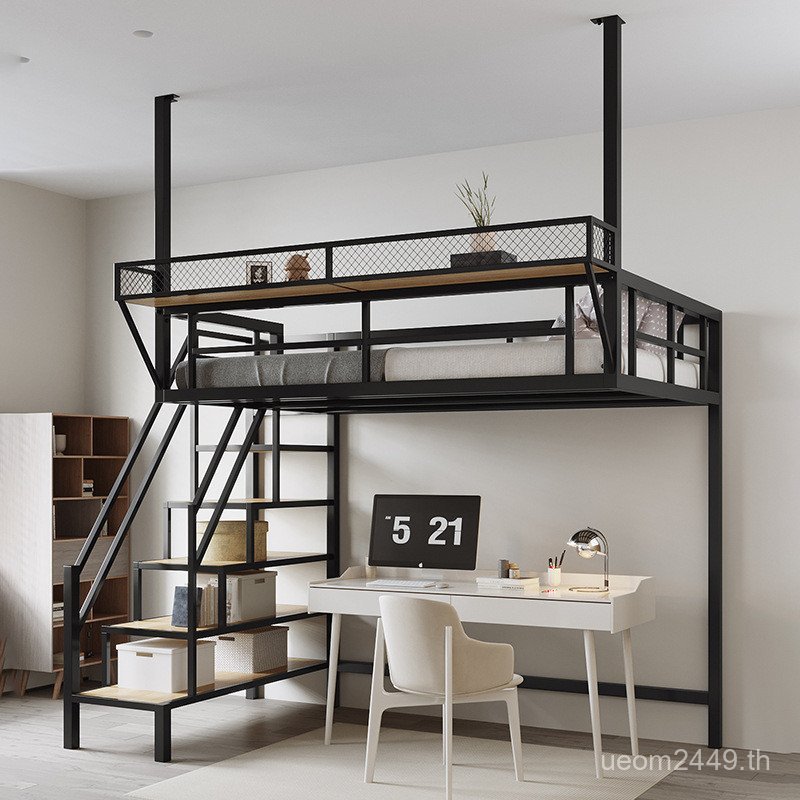 Iron loft Art อพาร์ทเมนต์ขนาดเล็ก loft ภายใต้เตียงที่ว่างเปล่า Apartment เตียงเตียงยกระดับตู้บันได A