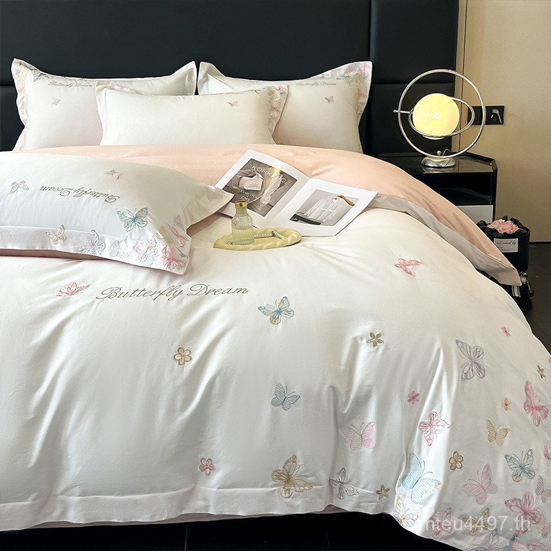 ชุดสี่ชิ้น 2025 Full Shadow Kiss ปัก Streamer Cotton รูปแบบใหม่ Pure Cotton Skin Butterfly สบาย IA3V