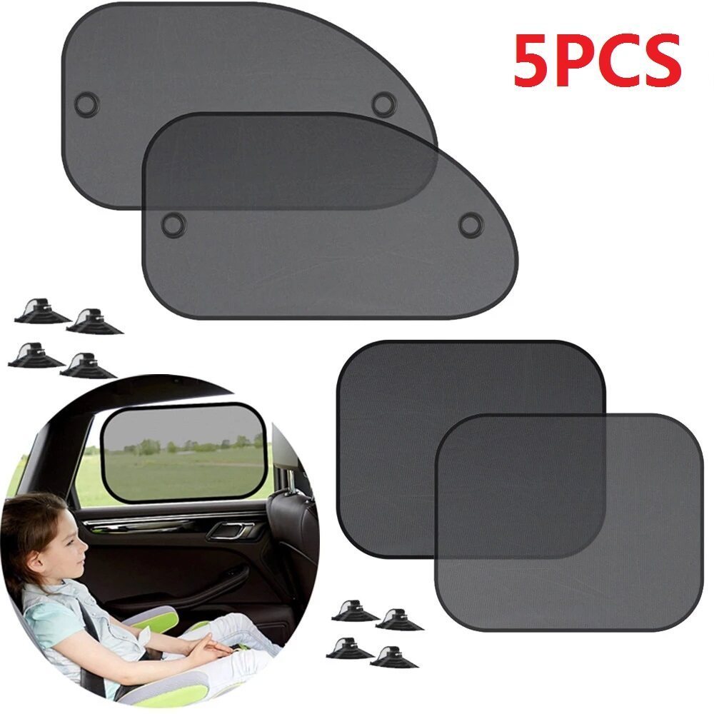Rideon 5PCS Universal Car Window Sunshade Anti UV Mesh Cover Foldable Car Side Rear Glass Sun Shade Visor Curtain