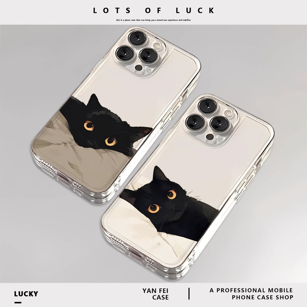 แมวดําเหมาะสําหรับ iqoo13 เคสโทรศัพท์ 12 โปร่งใส neo10pro oneplus 13t/ace5 Niche 3 Premium 15 น่ารัก