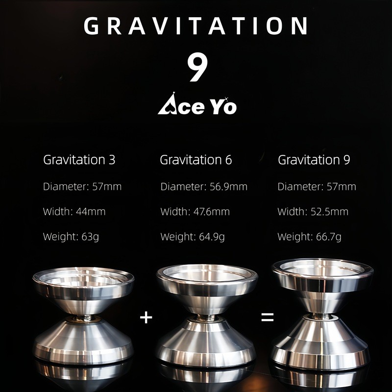 AceYo Gravitation 9 การออกแบบกว้างโลหะ Yoyo การแข่งขันระดับมืออาชีพอลูมิเนียม Yo-Yo + แบริ่งและสายฟรี