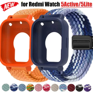 เคสซิลิโคน + สายไนลอนสําหรับ Redmi Watch 5 Active/ 5Lite สายรัดยืดหยุ่นหัวเข็มขัดแม่เหล็กสําหรับ Redmi Watch 5 Active 5Lite