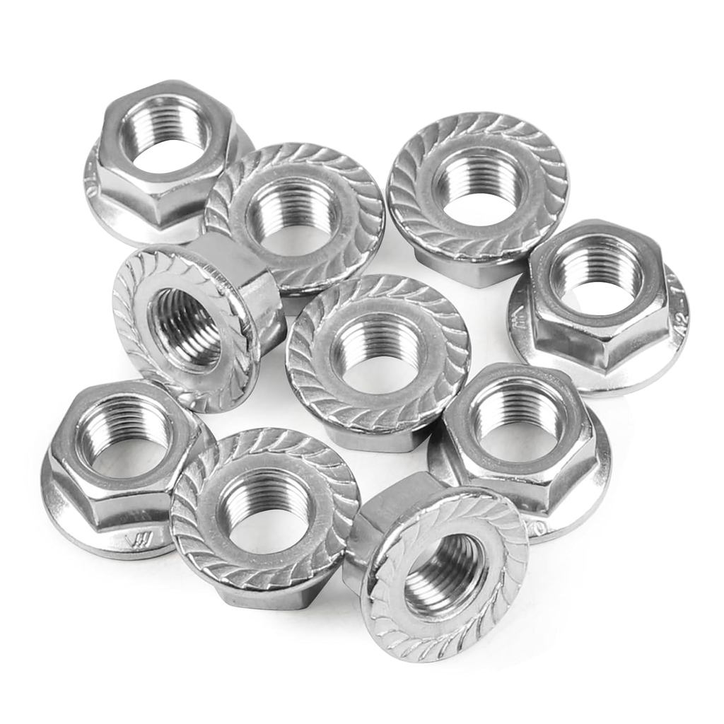 10PCS M12 x 1.25 มม.Pitch Split Flange Nuts Hex Lock Nuts, 304 สแตนเลส,เมตริก Fine Pitch
