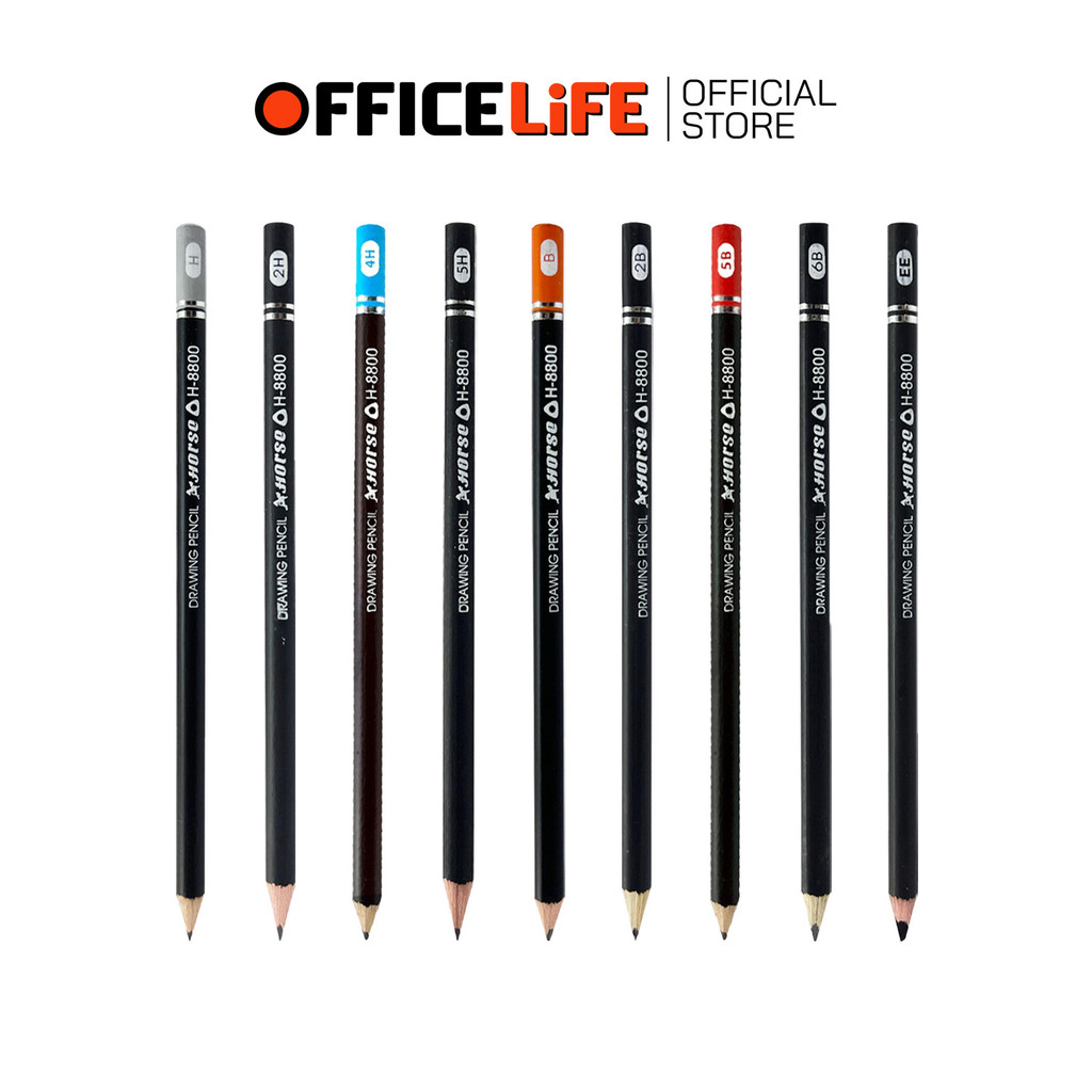 Horse (ตราม้า) ดินสอไม้เขียนแบบ ดินสอ รุ่น H-8800 ความเข้ม EE H B 6B 5H 5B 4H 2H 2B ( 1 ด้าม )