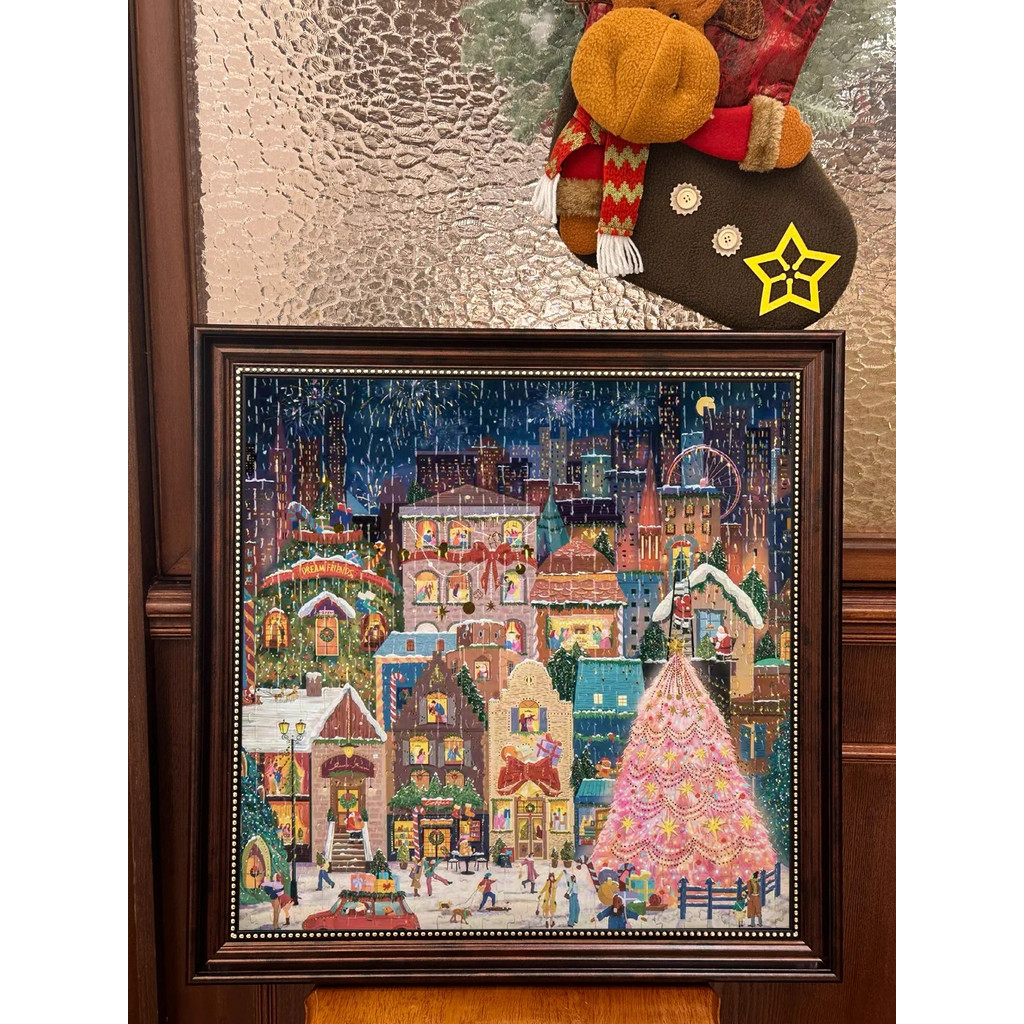 B. galison First Snow Night Puzzle 500 ชิ้นรุ่นสําหรับผู้ใหญ่ Healing Christmas Winter Light พร้อมฟอ