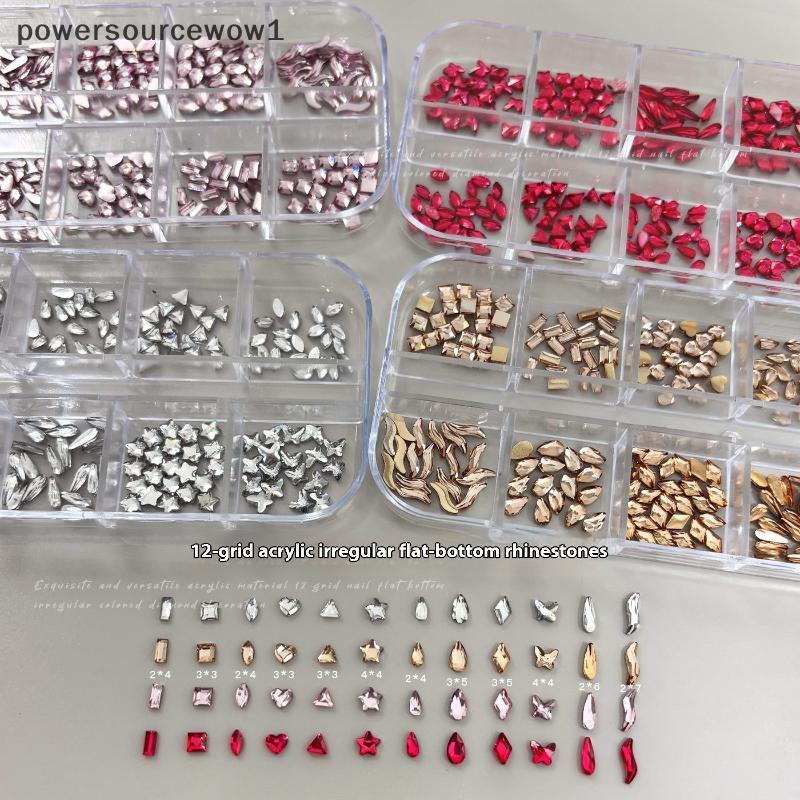 WOW 12 กริดเล็บ Rhinestones เครื่องประดับด้านล่างแบนไม่สม่ําเสมอเพชรตกแต่งเล็บเล็บอุปกรณ์เสริม Charm