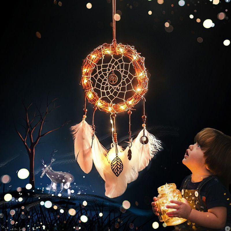 Dream Catcher Feather Wind Chime จี้สาวหัวใจสไตล์ป่าจี้ห้องสร้างสรรค์ตกแต่งจี้เพื่อนร่วมชั้นของขวัญว